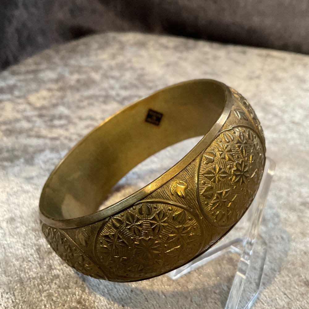 Vintage Embossed Brass Bangle Bracelet from India